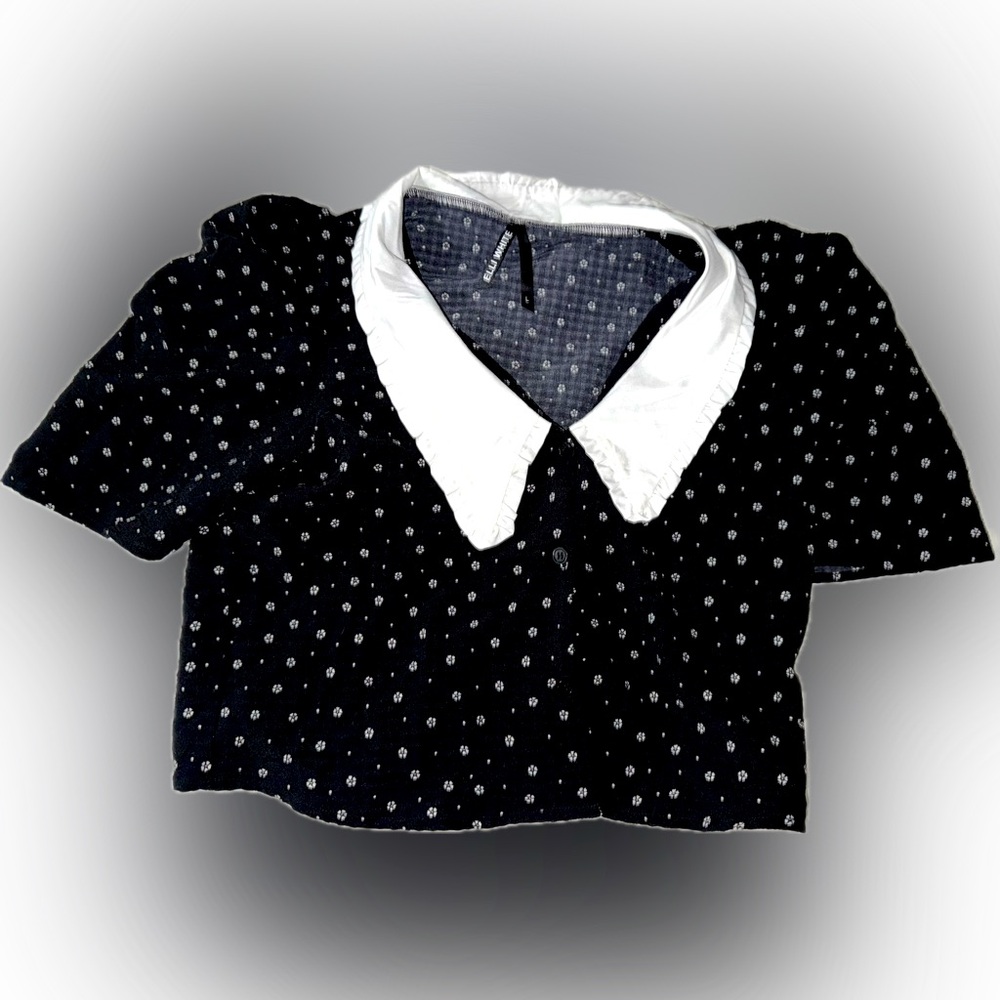 New Without Tags! Elli White black and white polka dot Peter Pan collared blouse